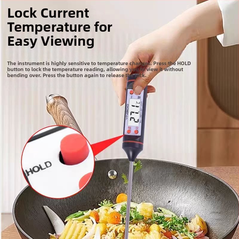 TP101 potravinový teplomer — ručný, z 304 nerezovej ocele; meria teplotu vody a mlieka; model TP101, značka New Corey