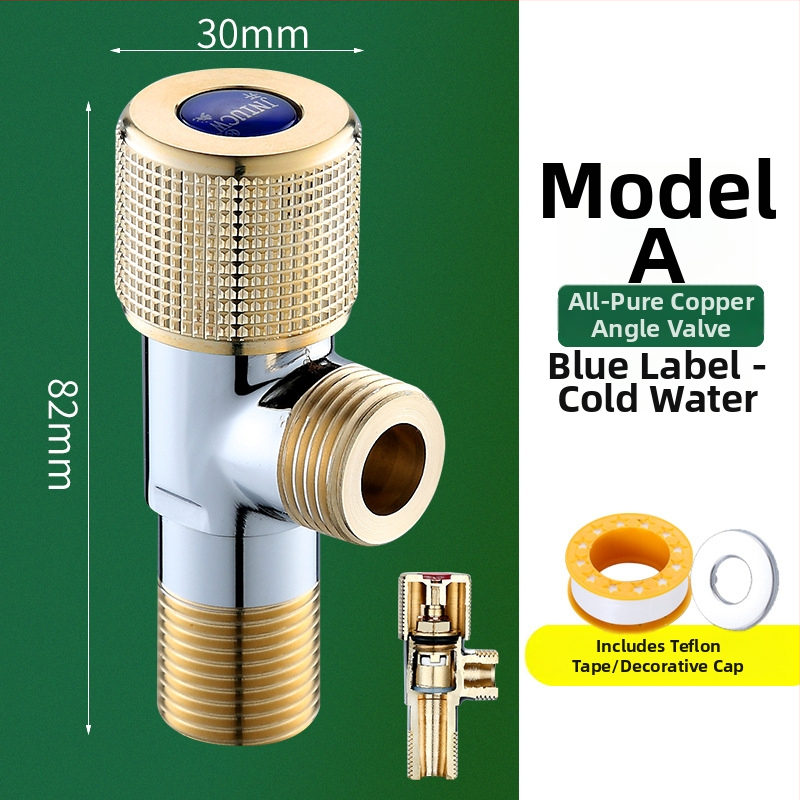 Mosadzový uhľový ventil pre horúcu a studenú vodu, trojcestný, s jedným vstupom a dvomi výstupmi, model 6001, prevádzkový tlak 1.0–10 MPa, vnútorný priemer 10 mm, montáž do steny