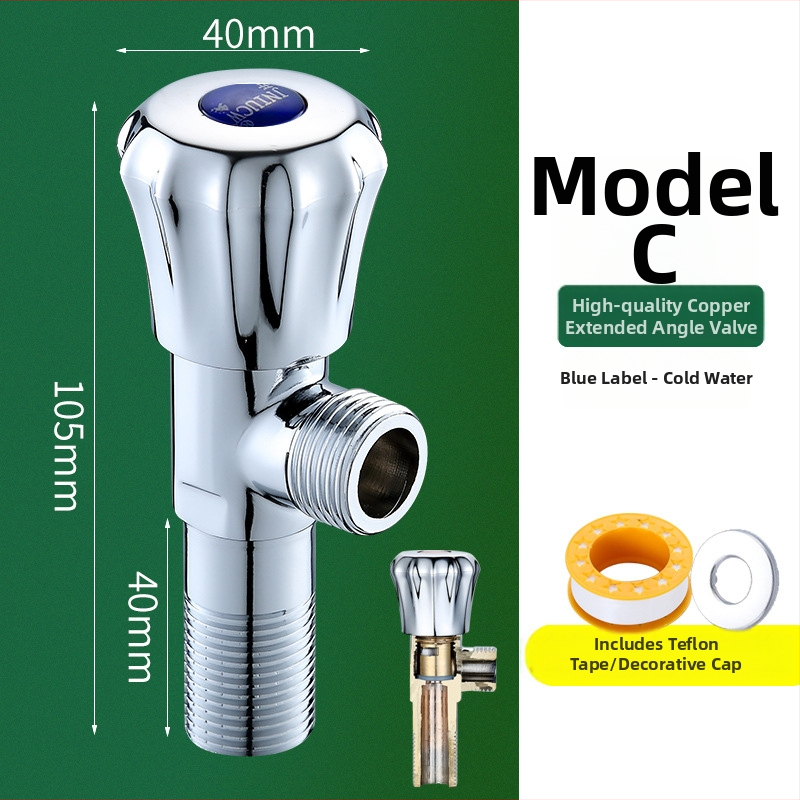 Mosadzový uhľový ventil pre horúcu a studenú vodu, trojcestný, s jedným vstupom a dvomi výstupmi, model 6001, prevádzkový tlak 1.0–10 MPa, vnútorný priemer 10 mm, montáž do steny