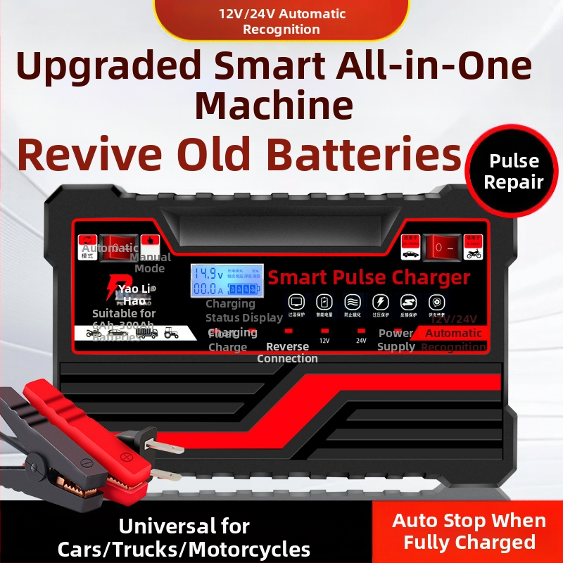 Pu Lihao Încărcător de baterii auto 12V/24V cu identificare automată, intrare 220V, pentru baterii de automobil și motocicletă