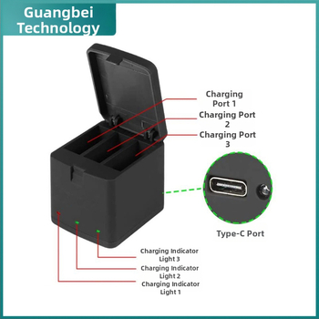 GoPro Hero9–12 Φορτιστής βάσης (AHDBT-901), USB-C, 3 κανάλια φόρτισης για μπαταρίες