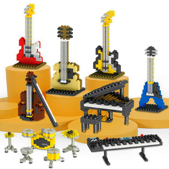 Lego-kompatibilis zenélő építőblokkok – zongora és gitár készlet, 100–200 darab, ABS műanyag, DIY, 7–14 éveseknek