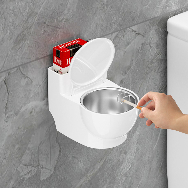 Tabacheră de perete pentru toaletă cu capac, corp din ABS și liner din oțel inoxidabil, spațiu de depozitare, stil luxos discret