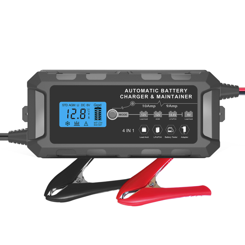 Everpower Pametni punjač baterija za automobile LiFePO4/Li-ion/Lead-Acid, LCD zaslon, izlaz 12V, struja punjenja 10A, ulaz 110-220V AC