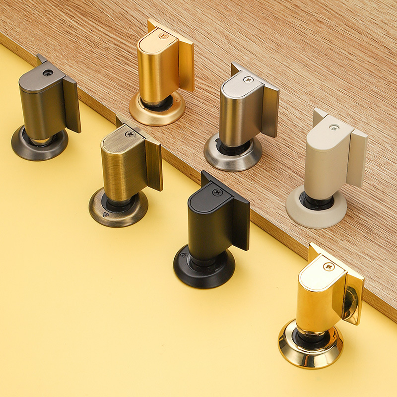 Stop de ușă din aliaj de zinc cu prindere pe podea — magnet dublu, silențios, rezistent la vânt, pentru baie și dormitor