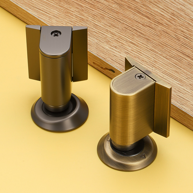 Stop de ușă din aliaj de zinc cu prindere pe podea — magnet dublu, silențios, rezistent la vânt, pentru baie și dormitor