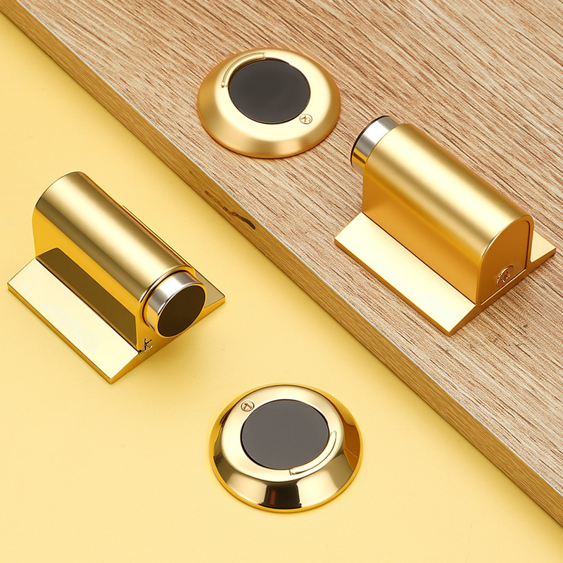 Stop de ușă din aliaj de zinc cu prindere pe podea — magnet dublu, silențios, rezistent la vânt, pentru baie și dormitor