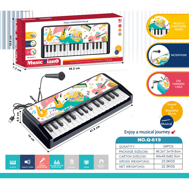 Tastatură electronică pentru copii, cu 37 de taste, din plastic, brand Hubao, origine Chenghai, Guangdong, potrivită pentru vârstele 4–6 ani