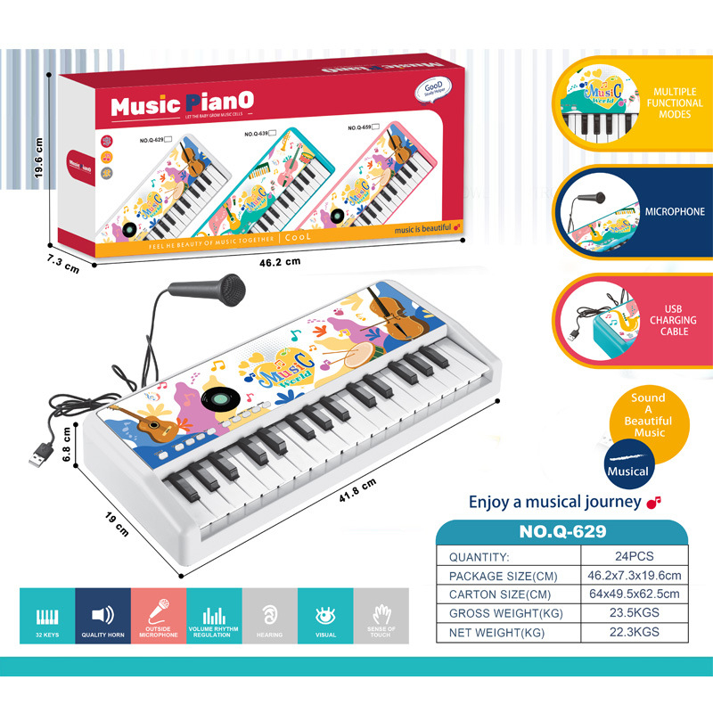 Tastatură electronică pentru copii, cu 37 de taste, din plastic, brand Hubao, origine Chenghai, Guangdong, potrivită pentru vârstele 4–6 ani