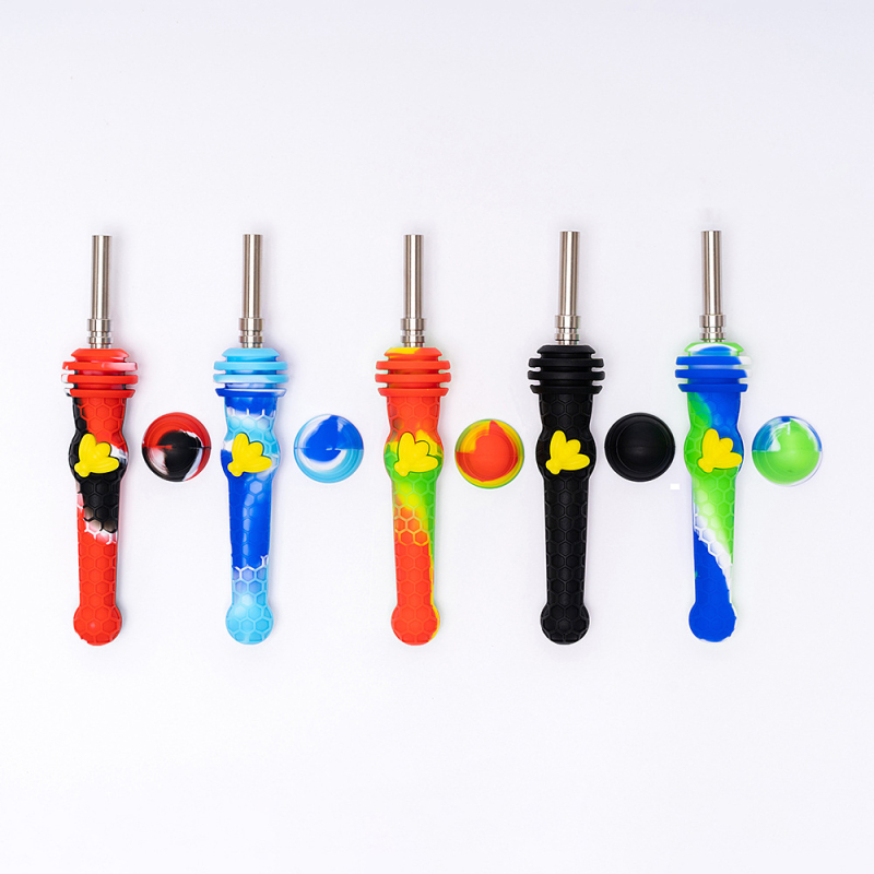 Pipă de fum din silicon și metal, logo imprimat, ambalaj 300 bucăți, cadou gata