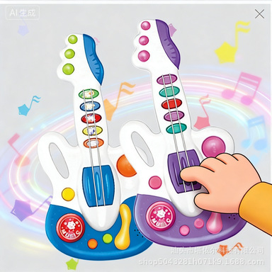 Plastična električna gitara-igračka za djecu 4–6 godina — dodirno osjetljiva, glazbeno učenje, interaktivna gitara