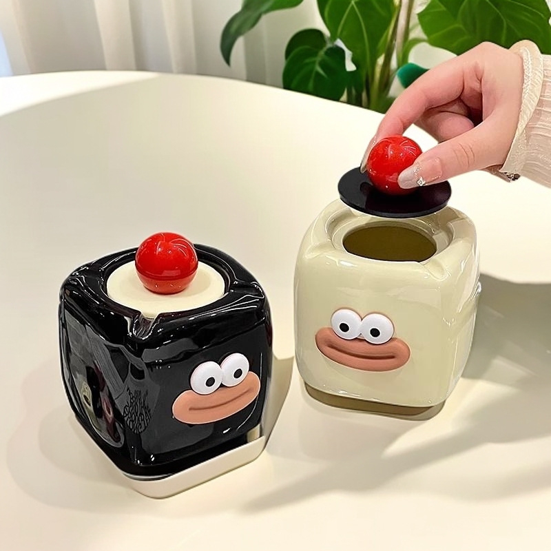 Keramički pepelnjak s poklopcem, nordijski sladak dizajn, s otisnutim logotipom