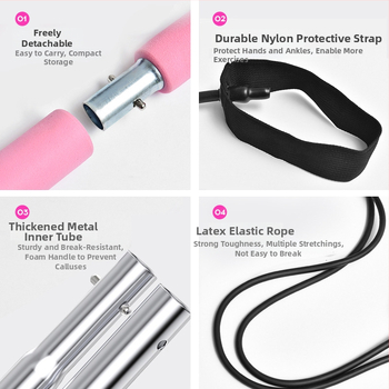 Multifunkcionális pilates bot és jóga nyújtó bot gumiszalaggal és feszítő csíkkal
