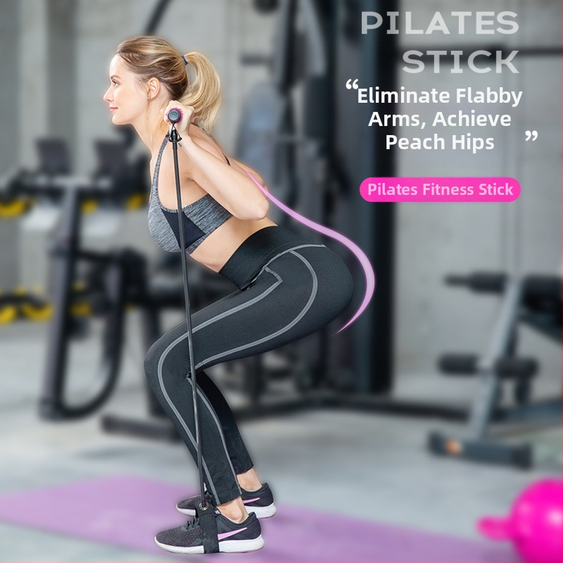 Multifunkcionális pilates bot és jóga nyújtó bot gumiszalaggal és feszítő csíkkal