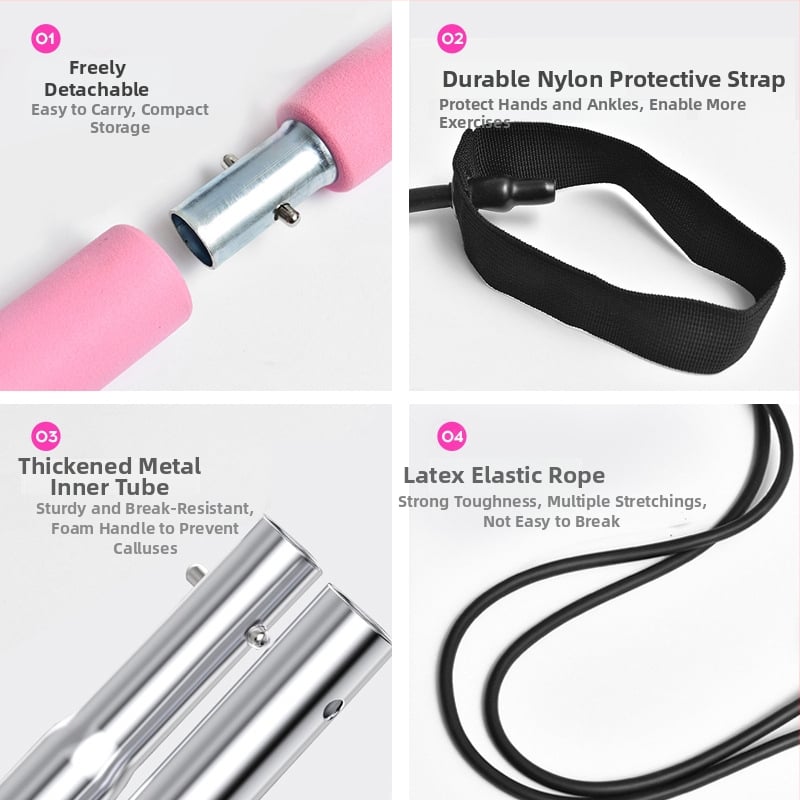 Multifunkcionális pilates bot és jóga nyújtó bot gumiszalaggal és feszítő csíkkal