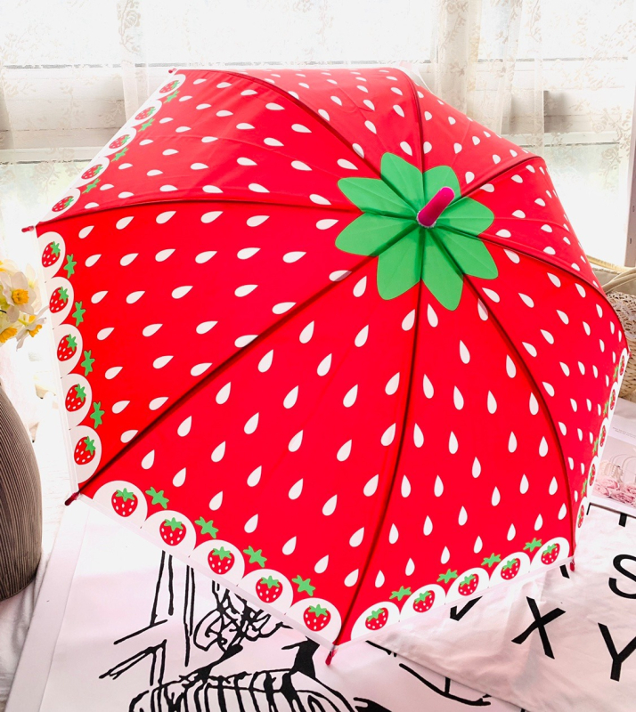Detský dlhý dážďnik s automatickým otvorením, rám zo šiestich oceľových lúčov, polyester 170T, ovocný vzor
