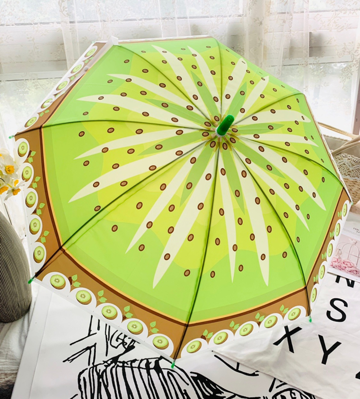 Detský dlhý dážďnik s automatickým otvorením, rám zo šiestich oceľových lúčov, polyester 170T, ovocný vzor