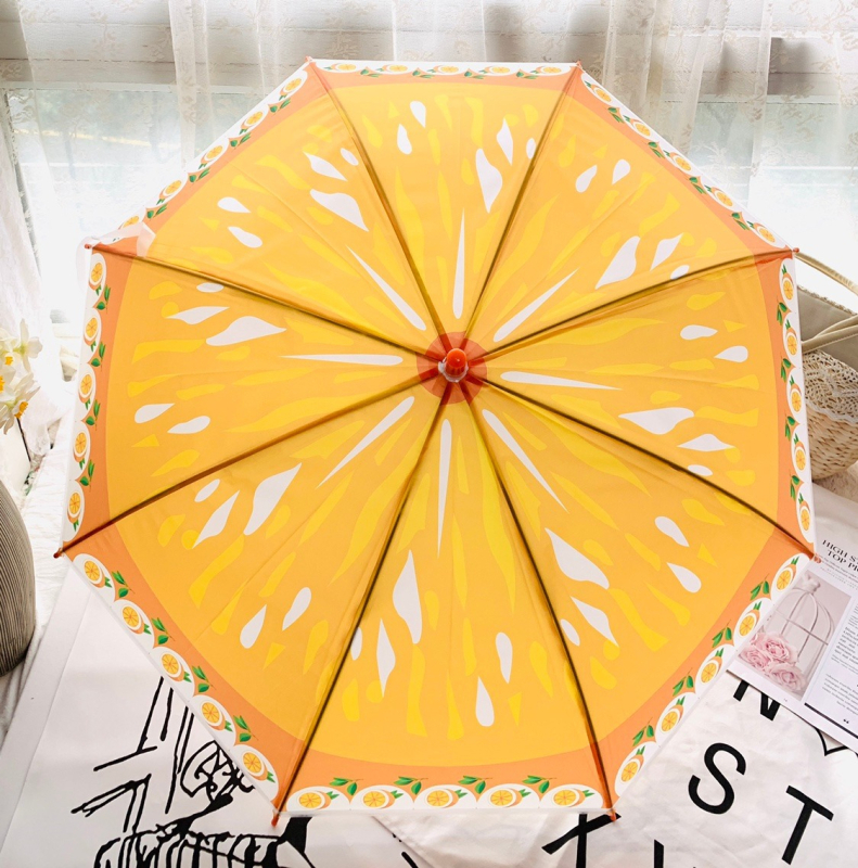 Detský dlhý dážďnik s automatickým otvorením, rám zo šiestich oceľových lúčov, polyester 170T, ovocný vzor