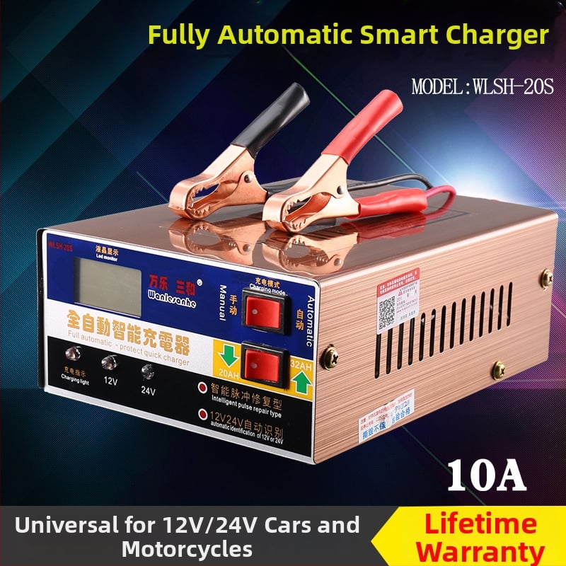 Okos akkumulátortöltő 12V/24V autókhoz és motorokhoz, 10A kimenet, bemenet 110-250V, FCC és RoHS tanúsítványok