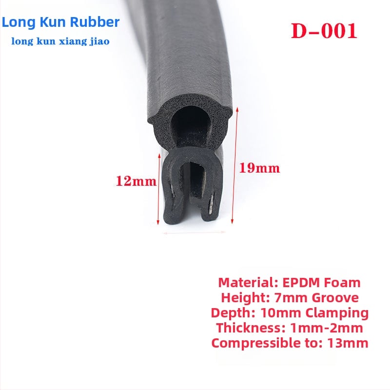 U-alakú gumiszigetelő profil autóajtókhoz és ablakokhoz, szilikon éllel; vízálló és porálló; magas hőmérséklet-tűrés, korrózió- és öregedésállóság.