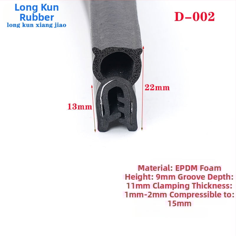 U-alakú gumiszigetelő profil autóajtókhoz és ablakokhoz, szilikon éllel; vízálló és porálló; magas hőmérséklet-tűrés, korrózió- és öregedésállóság.