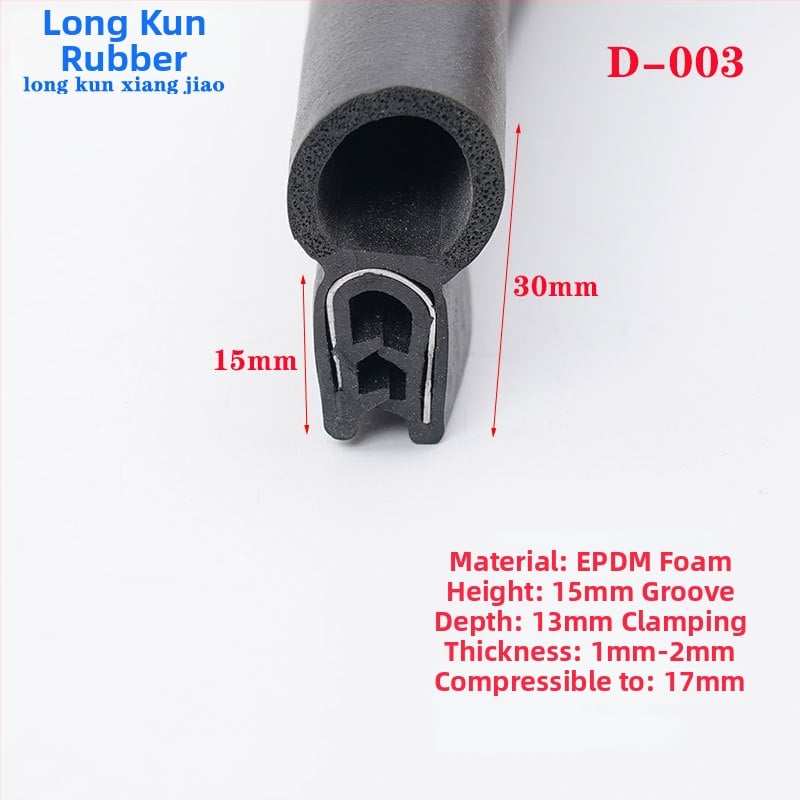 U-alakú gumiszigetelő profil autóajtókhoz és ablakokhoz, szilikon éllel; vízálló és porálló; magas hőmérséklet-tűrés, korrózió- és öregedésállóság.