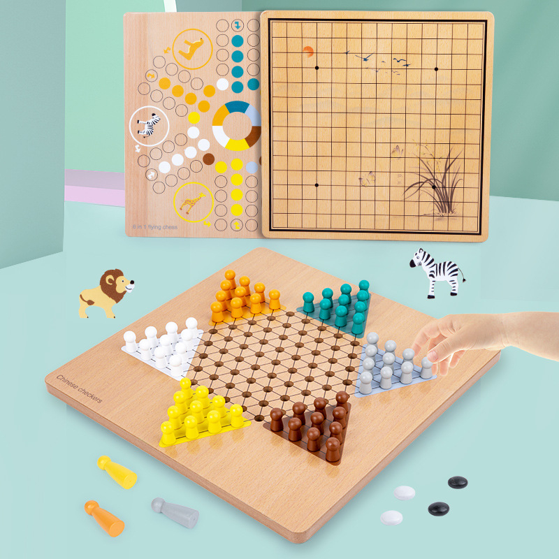 Drvena dvostruka stolna igra Gomoku i Dame (Flying Chess) za djecu, edukativna igra koja potiče interakciju roditelj-dijete