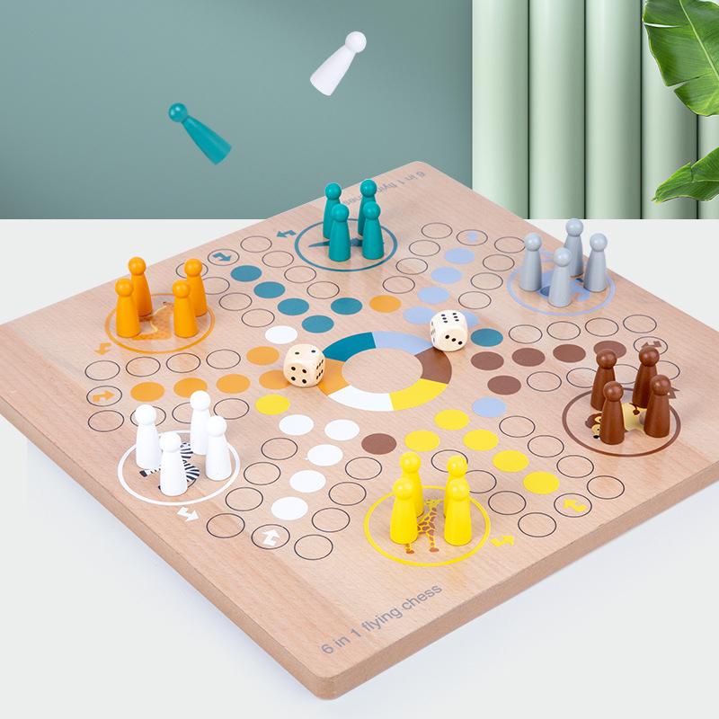 Drvena dvostruka stolna igra Gomoku i Dame (Flying Chess) za djecu, edukativna igra koja potiče interakciju roditelj-dijete