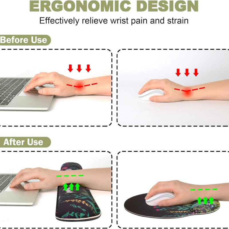 Ergonomska podlog za miš s memorijskom pjenom i integriranom podrškom zapešća za tipkovnicu – površina Lycra/guma, OEM prilagodba
