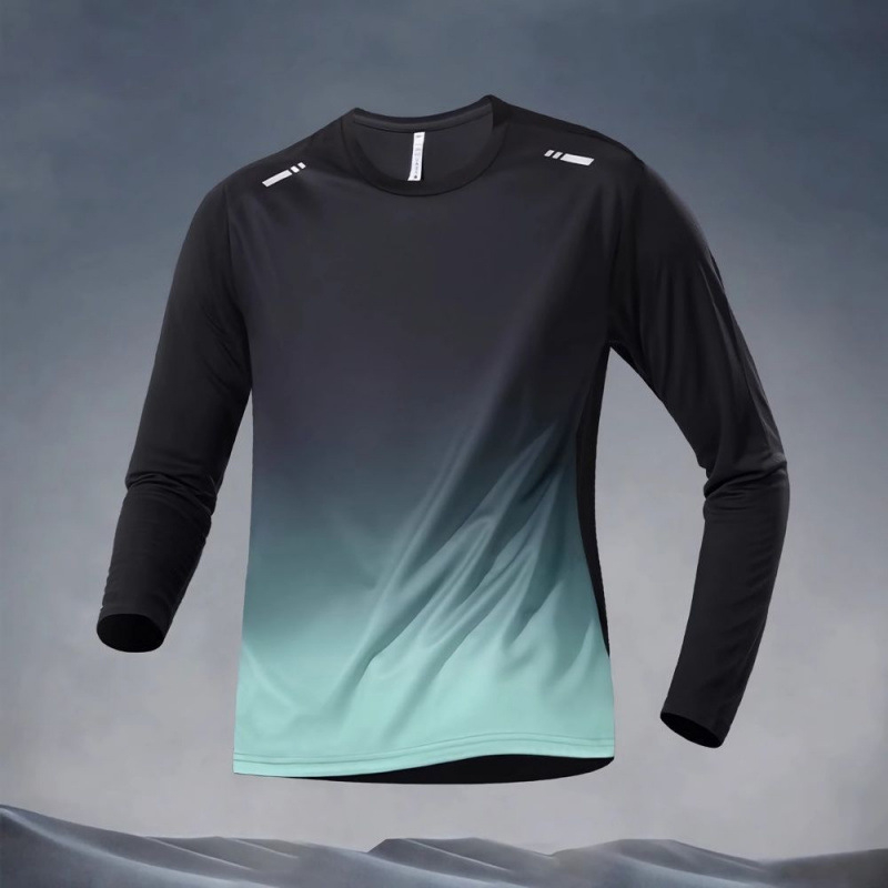 Muška sportska majica s dugim rukavima, brzo sušeći poliester, slobodan kroj, okrugli vrat, kontrastni detalji, 160–180 g/m²