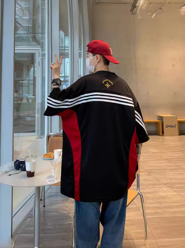 T-majica s mrežnom izvezom, široki kroj, 3/4 rukavi, poliester tkanina