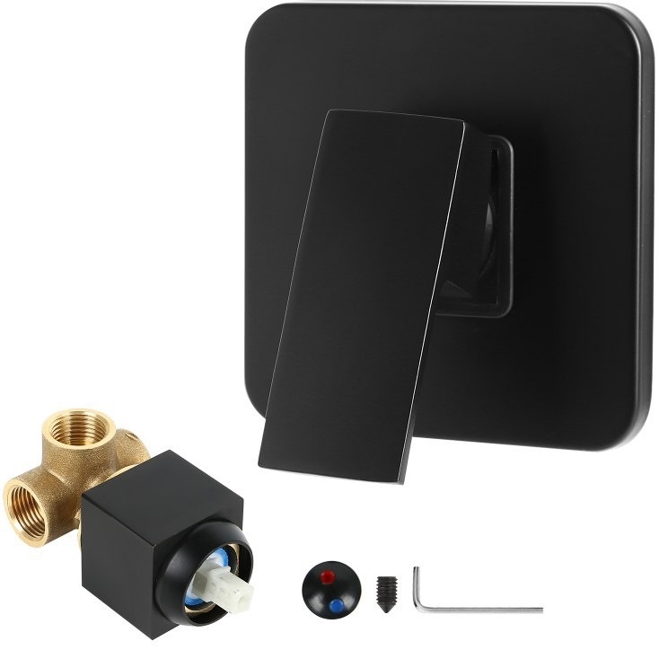 Κρυφή επιτοίχια βρύση ντους από χαλκό, τετράγωνου σχήματος, τριών κατευθύνσεων ανάμιξη, κεραμικός έμβολος