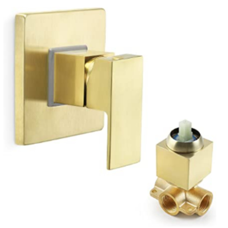 Κρυφή επιτοίχια βρύση ντους από χαλκό, τετράγωνου σχήματος, τριών κατευθύνσεων ανάμιξη, κεραμικός έμβολος