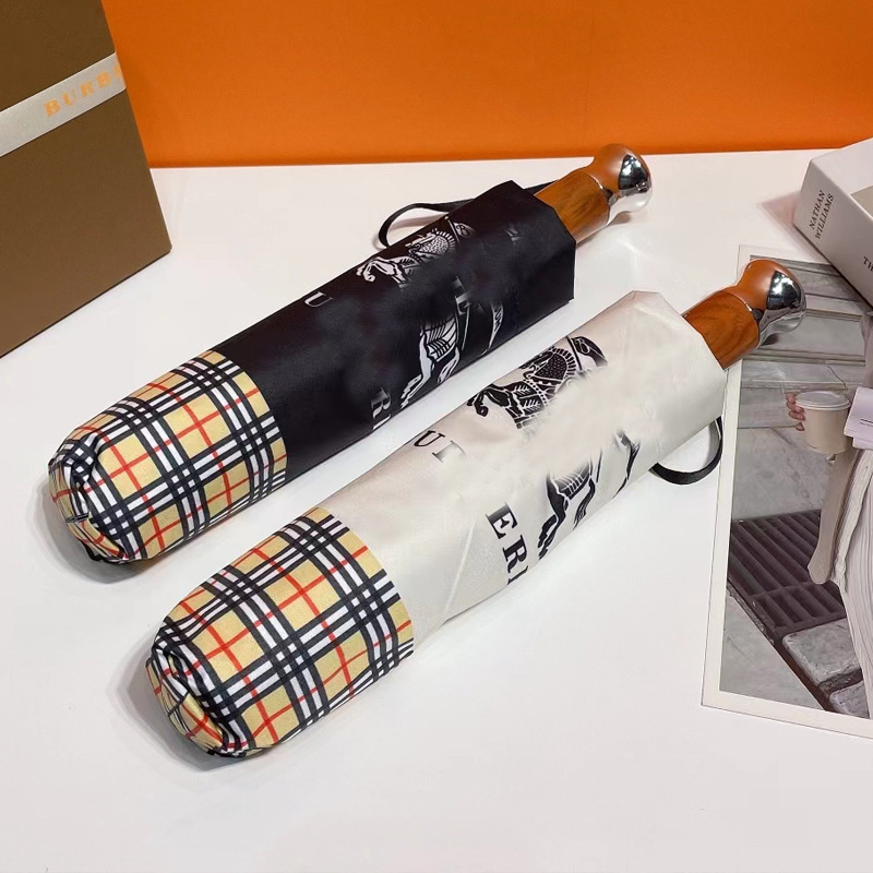 Sunčani kišobran, potpuno automatsko otvaranje, UV zaštita UPF50+, okvir s 8 rebara od vlakana, aluminijski štap, drška od čvrstog drveta, sklopivi kišobran s vinilnim premazom na poliesteru 210T