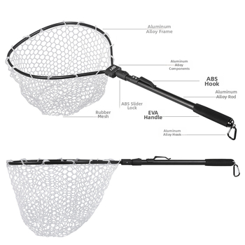 Prijenosna mreža za raft za ribolov s aluminijskim okvirom, sklopiva gumena mreža, otvor 40×33 cm, dubina mreže 26 cm; materijali: aluminijska zlitina, EVA, ABS; podrijetlo: Kina