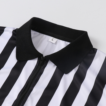 Тениска за съдия с райета, дишаща и попиваща потта, полиестер-спандекс смес, къс ръкав, за баскетбол, волейбол и футбол