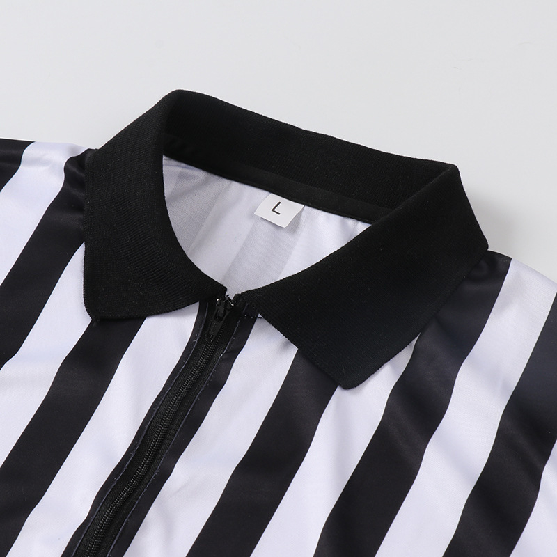 Тениска за съдия с райета, дишаща и попиваща потта, полиестер-спандекс смес, къс ръкав, за баскетбол, волейбол и футбол