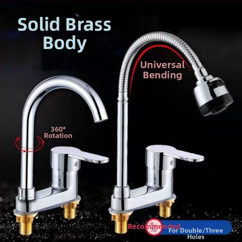 Réz anyagú kettőlyukas mosdócsaptelep, meleg–hideg keverés, kerámiabetét, modell 1201, emelhető működés