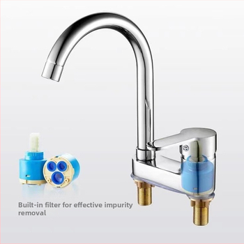 Réz anyagú kettőlyukas mosdócsaptelep, meleg–hideg keverés, kerámiabetét, modell 1201, emelhető működés