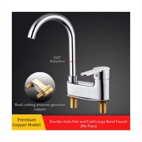 Réz anyagú kettőlyukas mosdócsaptelep, meleg–hideg keverés, kerámiabetét, modell 1201, emelhető működés