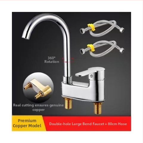 Réz anyagú kettőlyukas mosdócsaptelep, meleg–hideg keverés, kerámiabetét, modell 1201, emelhető működés