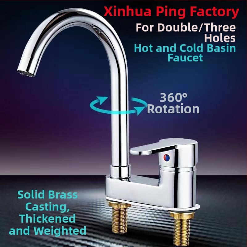 Réz anyagú kettőlyukas mosdócsaptelep, meleg–hideg keverés, kerámiabetét, modell 1201, emelhető működés