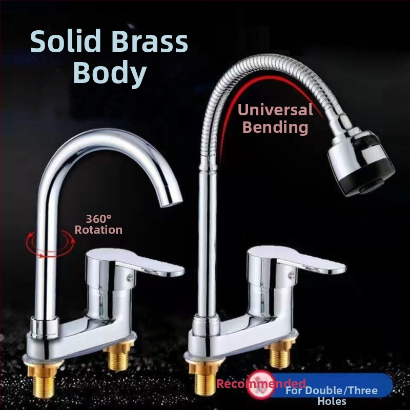 Réz anyagú kettőlyukas mosdócsaptelep, meleg–hideg keverés, kerámiabetét, modell 1201, emelhető működés