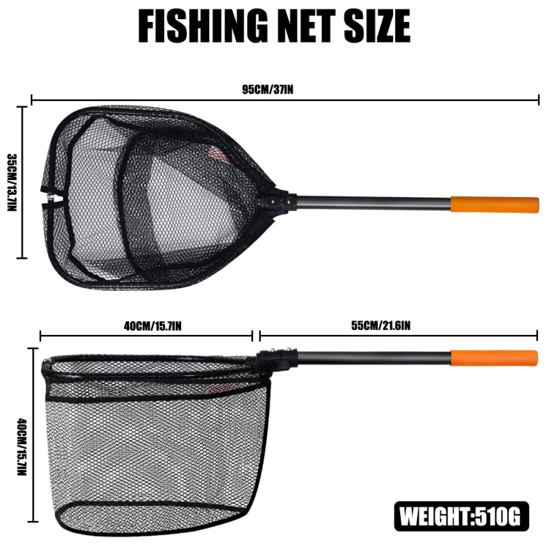 Mreža za velike ribe od aluminijske legure – otvor Ø40 mm, dubina mreže 40 cm, tanka mreža, sklopiva