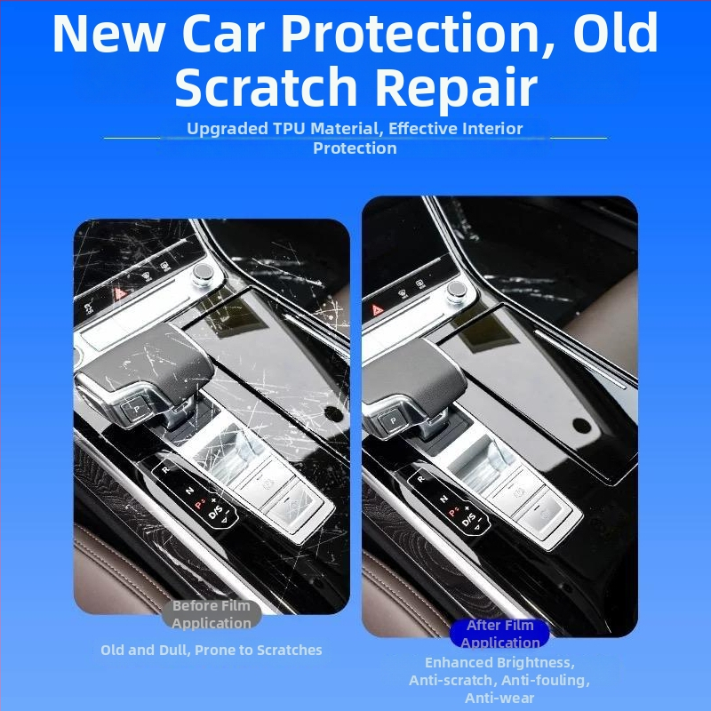 TPU φιλμ εσωτερικής προστασίας για κεντρική κονσόλα και πίνακα οργάνων Audi A8L/S8, διαφανές αυτοκόλλητο για περιοχή επιλογέα ταχυτήτων