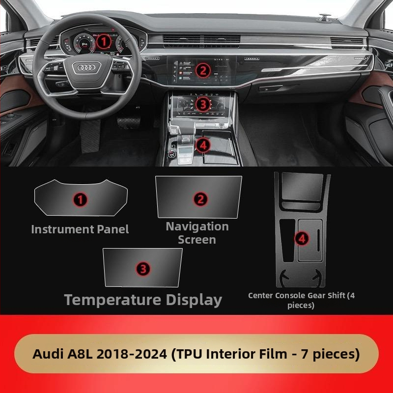 TPU φιλμ εσωτερικής προστασίας για κεντρική κονσόλα και πίνακα οργάνων Audi A8L/S8, διαφανές αυτοκόλλητο για περιοχή επιλογέα ταχυτήτων