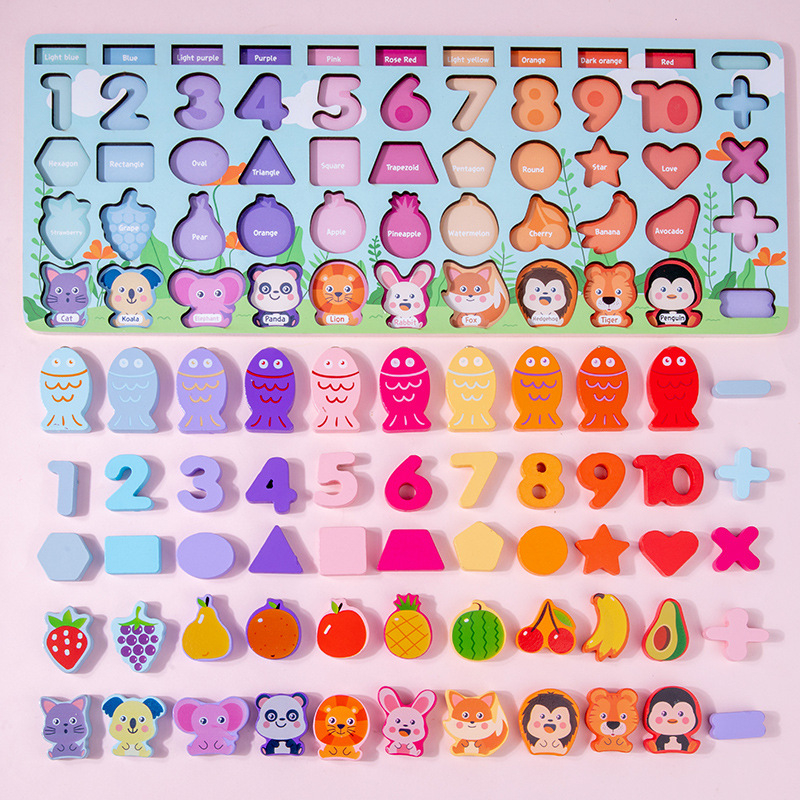 Donglin Montessori fa háromdimenziós oktatási panel korai tanuláshoz – számok és formák, összeadás és kivonás; anyag: fa; márka: Donglin; származás: Lishui, Zhejiang; életkor: 0–3 év