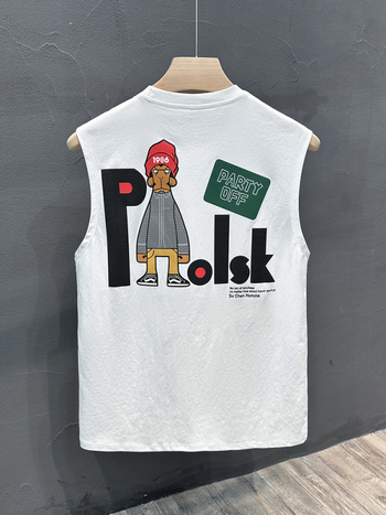 Bez rukava majica-vest od pamukove smjese s printom karikatura, okrugli izrez, ljetni casual sportski komad