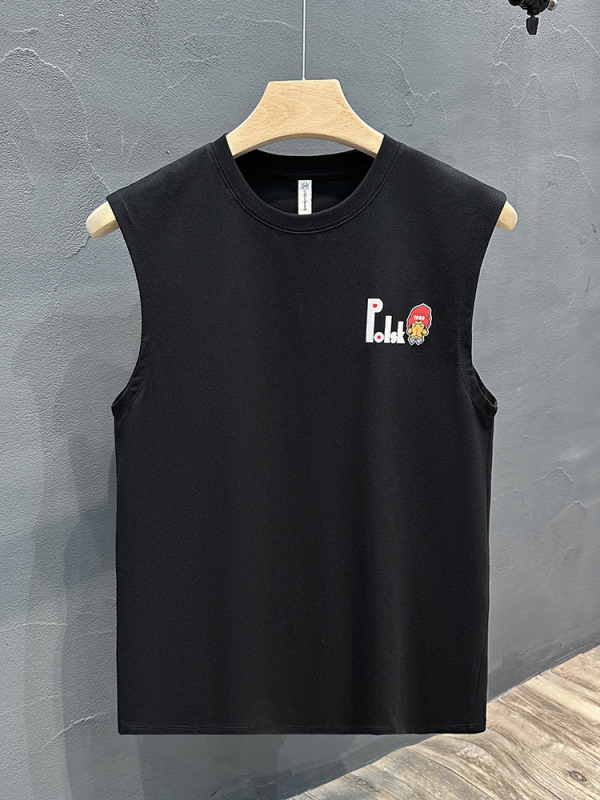Bez rukava majica-vest od pamukove smjese s printom karikatura, okrugli izrez, ljetni casual sportski komad