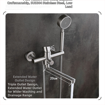 Háromkimenetes falra szerelt fürdőszobai csaptelep, 304 rozsdamentes acélból, duális meleg/hideg szabályozás, működési hőmérséklet 0–100°C